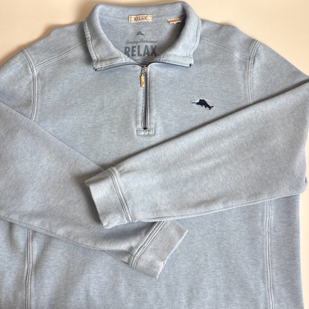 Tommy Bahama Sweatshirt Mens‎ Large 1/4 Zip Relax Marlin Blue  Sweater Mock Neck